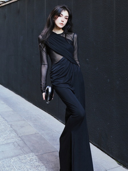 パーティードレス かっこいい 韓国 黒 同窓会ドレス 成人式ドレス 服装