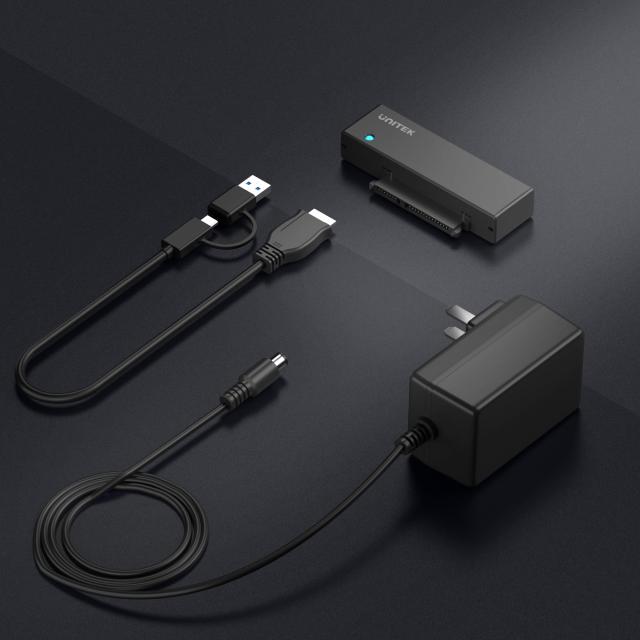 Unitek SATA USB3.0(USB A+C) 変換ケーブル 2.5 3.5インチ HDD/SSD などのハードライブ とSATA 光学ドライブ に対応 I/II/III 電源アダプタ（12V/2A電源付き）UASP対応 高速転送 線長150cm 最大18TB ファイルコピー テレビ録画 ハードディスク復旧 PSE認証済