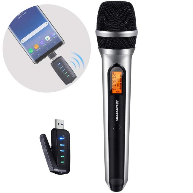 Alvoxcon USB ワイヤレスマイク 無線マイクセット UHF 手持ち型 | YouTube配信 Zoom会議 オンライン授業用 PC/Mac/Android用 簡単接続 録音/撮影/ナレーション対応