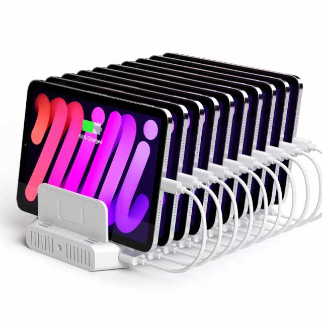Unitek 2023 USB充電ステーション 10ポート USB C 卓上充電スタンド 120W PSE認証済 10台同時充電 1.5A/2.4A/3A スマートIC搭載 複数台対応 Android/iPhone/iPad/kindle/タブレット/PSP 仕切り板 間隔調整可能 収納便利 卓上 ホワイトの通販は