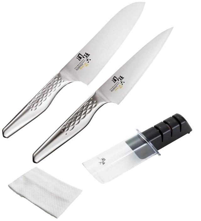 貝印 関孫六 匠創 包丁セット 三徳165mm+ペティ120mm+シャープナー+ふきん [AB-5156 AB-5163 AP-0308]