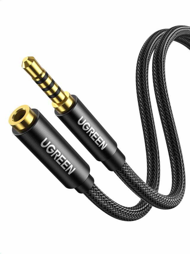 UGREEN 3.5mm オーディオ延長ケーブル 4極/TRRS イヤホン 延長コード AUX ヘッドホン Hi-Fi音質 多重シールド ナイロン編み 24K金メッキ