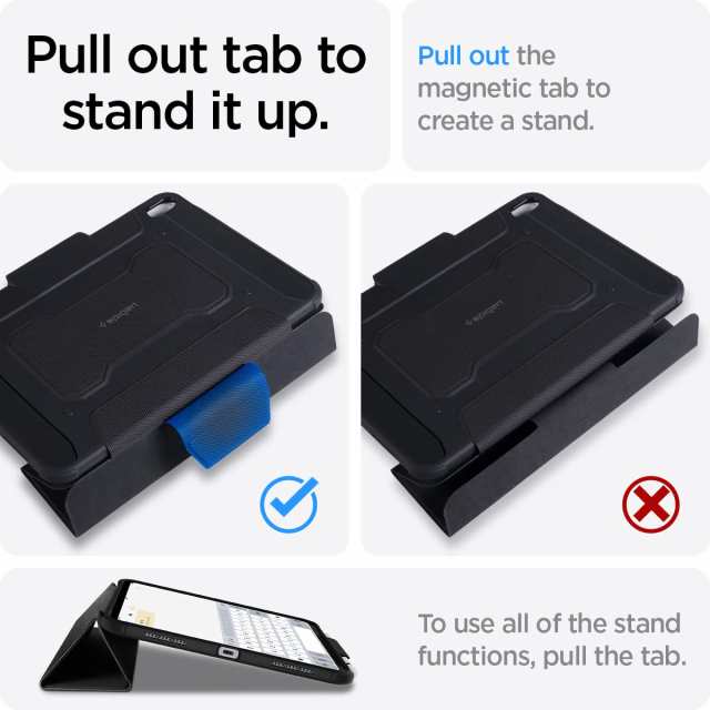 Spigen iPad Pro 11インチ ケース (2022 2021 2020 2018)用 第4/3/2/1/世代対応 カバー 三つ折り スタンド Apple Pencil対応 耐衝撃 米軍MIL規格 落下 衝撃 吸収 ラギッド・アーマープロ ACS01025 (ガンメタル)