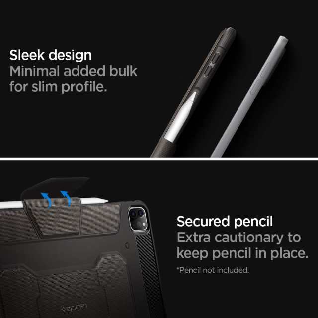 Spigen iPad Pro 11インチ ケース (2022 2021 2020 2018)用 第4/3/2/1/世代対応 カバー 三つ折り スタンド Apple Pencil対応 耐衝撃 米軍MIL規格 落下 衝撃 吸収 ラギッド・アーマープロ ACS01025 (ガンメタル)