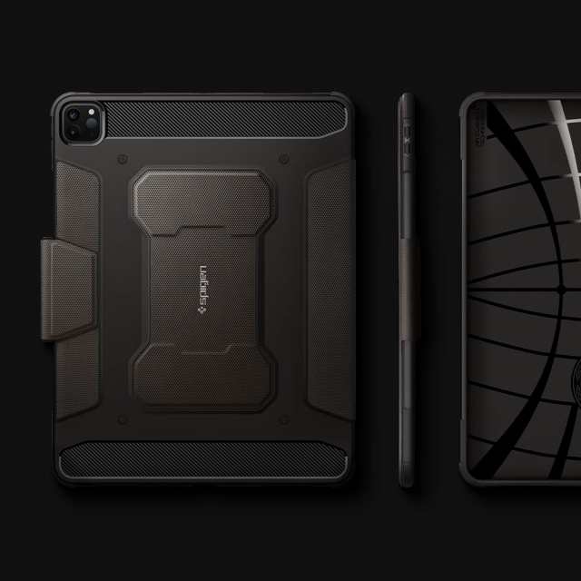 Spigen iPad Pro 11インチ ケース (2022 2021 2020 2018)用 第4/3/2/1/世代対応 カバー 三つ折り スタンド Apple Pencil対応 耐衝撃 米軍MIL規格 落下 衝撃 吸収 ラギッド・アーマープロ ACS01025 (ガンメタル)