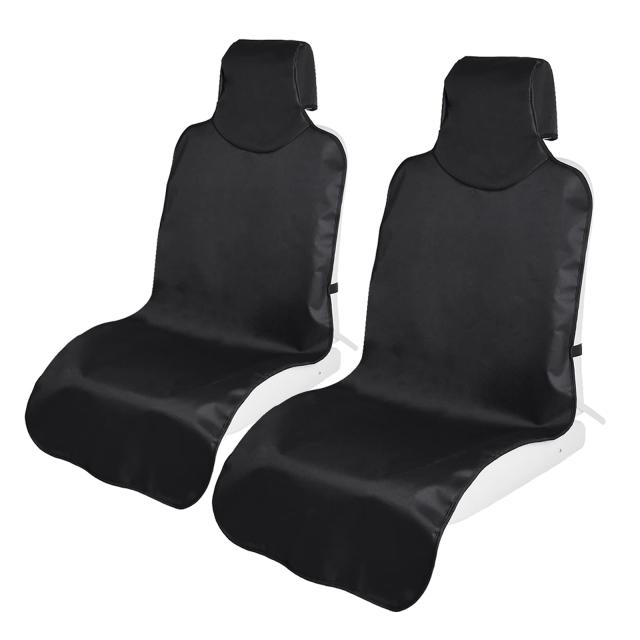 TanYooカーシートカバー 防水シートカバー 前席用 軽/普通車適用 ずれにくい ヘッドレスト部と座面部一体化 エプロンタイプ シート保護 バックル付き 継ぎ目強化改良 ブラック フロント 2枚 (2PCS)の通販は 5,020円
