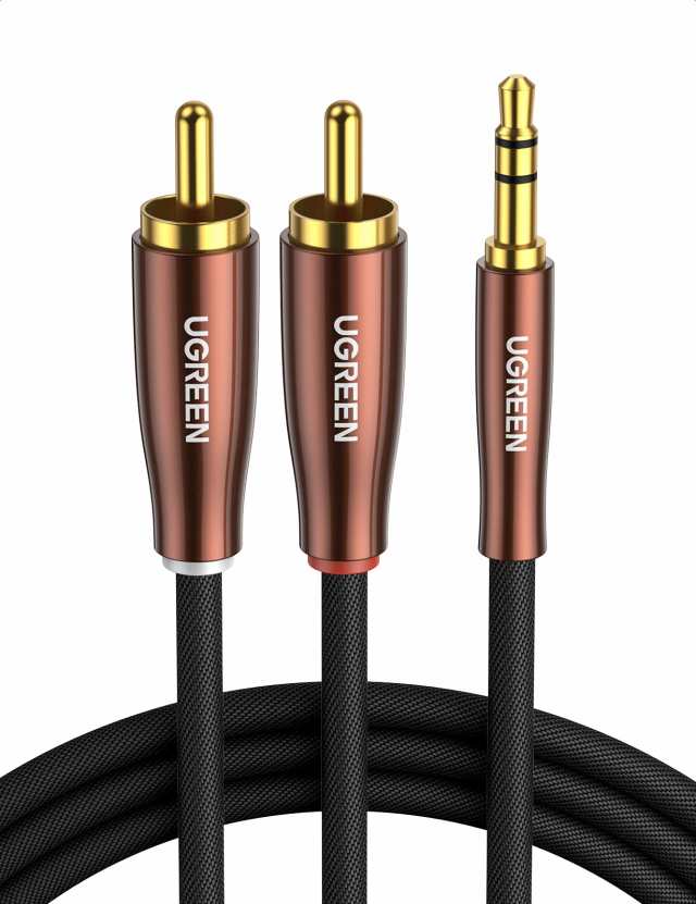 UGREEN 3.5mm to 2RCA オーディオケーブル ステレオミニプラグ 3.5mmオス - 2RCAオス 高耐久性構造 スマホ パソコン テレビ 車などに対応