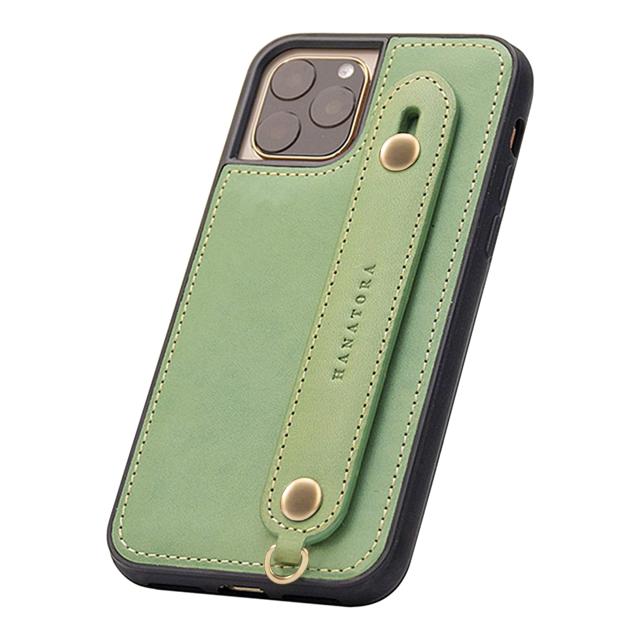 [HANATORA] iPhone11 Pro ケース イタリアンレザー スマホケース 落下防止 耐衝撃 スタンド機能 本革 ハンディベルト ハンドメイド ストラップホール ストラップリング ギフトにも最適品 Fleur グリーン 緑 オオデマリ 無地デザイン GH-11Pro-Green-mの通販は 5,197円
