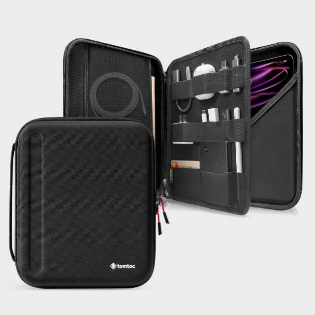 tomtoc ハードケース 12.9インチ New iPad Pro 2018/2019/2020/2021、 Magic Keyboard/スマートキーボード装着対応、 Apple Pencil ホルダ付き バッグ カバー パッドフォリオ、 ケーブル メモリ 周辺小物 収納 撥水加工 ブラックの通販は