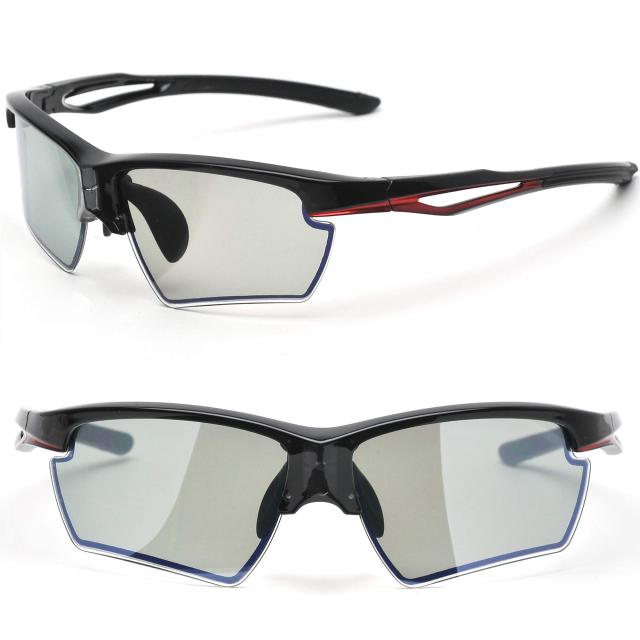 [エーフィット] 瞬間調光サングラス 調光偏光サングラス スポーツ メンズ 紫外線カット ブラック/レッド