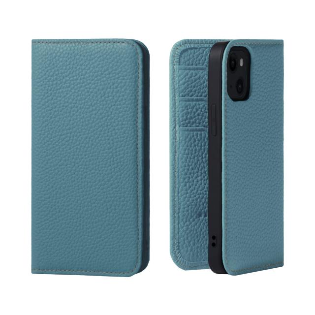 [HANATORA] iPhone13 mini ケース 手帳型 本革 シュリンクカーフレザー スマホケース 耐衝撃 磁石不使用 マグネットなし ハンドメイド ギフトにも最適品 ダイアリーケース Edel シアン PH-13Mini-Cyan