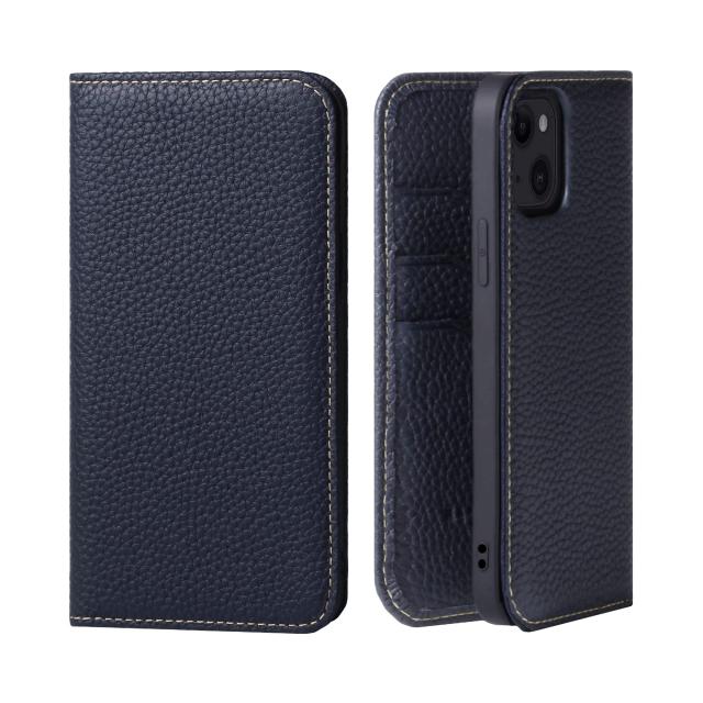 [HANATORA] iPhone13 ケース 手帳型 本革 シュリンクカーフレザー スマホケース 耐衝撃 磁石不使用 マグネットなし ハンドメイド ギフトにも最適品 ダイアリーケース Edel ブルーインディゴ PH-13-BlueIndigo