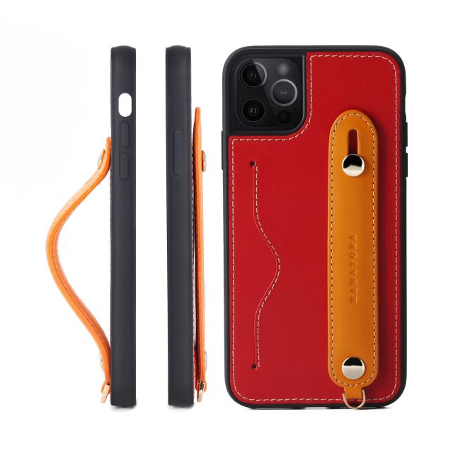 [HANATORA] iPhone13 Pro Max ケース 本革 グリップケース レザー ストラップ付属 イタリア製牛革 ヌメ革 片手操作 カード収納 スタンド機能 メンズ レディース レッド/オレンジ CGH-13ProMax-Red-OGの通販は 6,747円