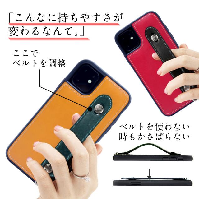 [HANATORA] iPhone13 Pro ケース 本革 グリップケース レザー ストラップ付属 イタリア製牛革 ヌメ革 片手操作 カード収納 スタンド機能 メンズ レディース オレンジ/ブラック CGH-13Pro-Orange-BKの通販は