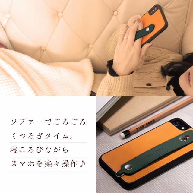 [HANATORA] iPhone13 Pro ケース 本革 グリップケース レザー ストラップ付属 イタリア製牛革 ヌメ革 片手操作 カード収納 スタンド機能 メンズ レディース オレンジ/ブラック CGH-13Pro-Orange-BKの通販は