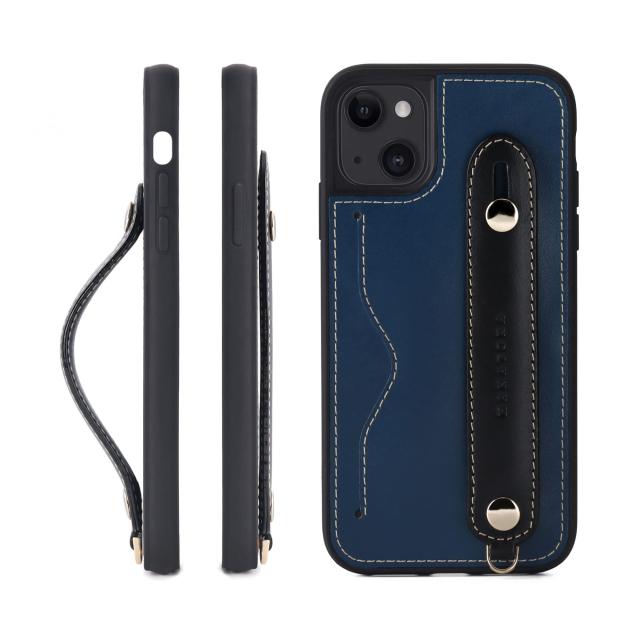 [HANATORA] iPhone13 ケース 本革 グリップケース レザー ストラップ付属 イタリア製牛革 ヌメ革 片手操作 カード収納 スタンド機能 メンズ レディース ブルー/ブラック CGH-13-Blue-BKの通販は 6,747円