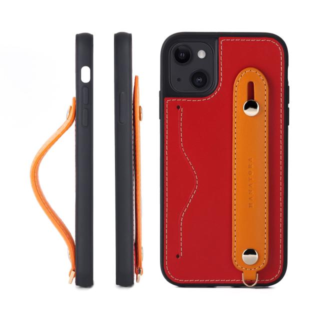 [HANATORA] iPhone13 ケース 本革 グリップケース レザー ストラップ付属 イタリア製牛革 ヌメ革 片手操作 カード収納 スタンド機能 メンズ レディース レッド/オレンジ CGH-13-Red-OGの通販は 6,747円