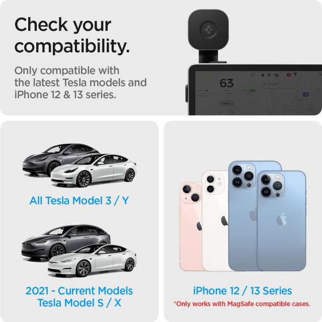 Spigen テスラ 車載ホルダー ワイヤレス充電 Model 3 / Y/S/X スマホホルダー マグネット MagSafe用 カーナビ付着式 車  スマホスタンド iPhone 14 13 12 Pro Max Plus Mini 超強磁力 360度回転 片手脱着 落下防止 取り付け簡単  OneTap ITT90W ACP03844 (ブラック)の通販は ...