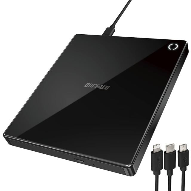 バッファロー ラクレコ iPhone スマホ CD 取り込み CDレコーダー 語学 学習 プレーヤー パソコン不要 ケーブルモデル  iOS ・ Android/iPad/ウォークマン (Androidモデル) / Fireタブレット 対応  ブラック RR-C1-BK/N