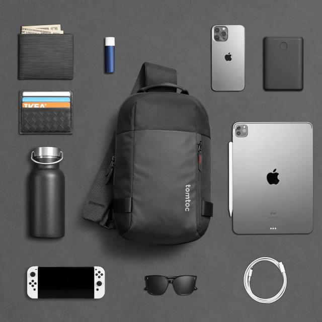 [tomtoc] ボディバッグ メンズ 大容量 11インチ iPad Pro対応 ワンショルダーバッグ 斜め掛けバッグ Switch OLED対応 スリングバッグ 鞄 軽量 タウンユース アウトドア ジム 通勤 通学 旅先 撥水 ブラック