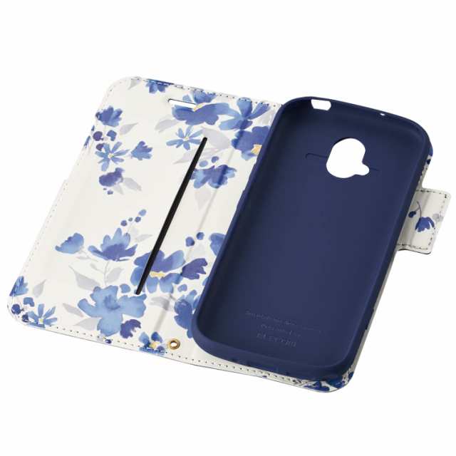 エレコム らくらくスマートフォン(F-52B) レザーケース 手帳型 UltraSlim Flowers 薄型 磁石付き ネイビー PM-F213PLFUJNV