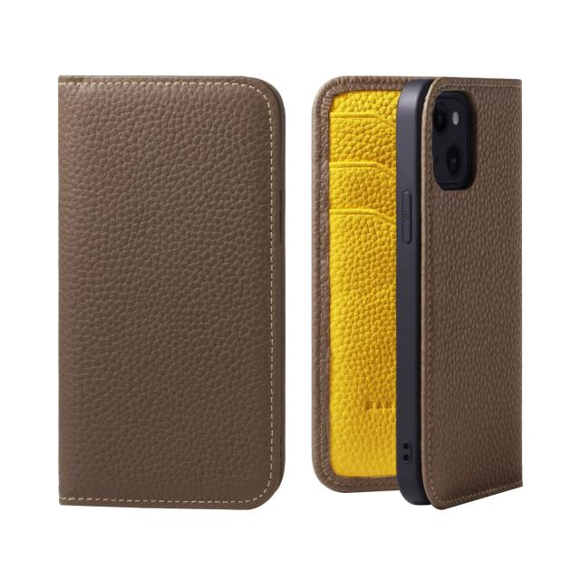 [HANATORA] iPhone12 mini ケース バイカラー 手帳型 本革 シュリンクカーフレザー スマホケース 耐衝撃 磁石不使用 マグネットなし ハンドメイド トープ イエロー PH-12Mini-Taupe-YLの通販は