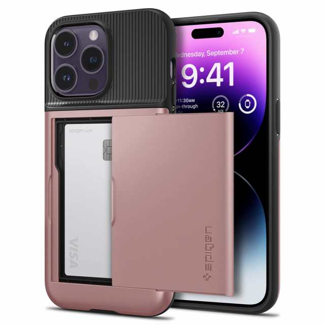 Spigen iPhone14ProMax ケース カード 手帳型 収納ケース 2重構造 耐衝撃 米軍MIL規格取得 落下防止 IC カード ポケット パスケース スリ