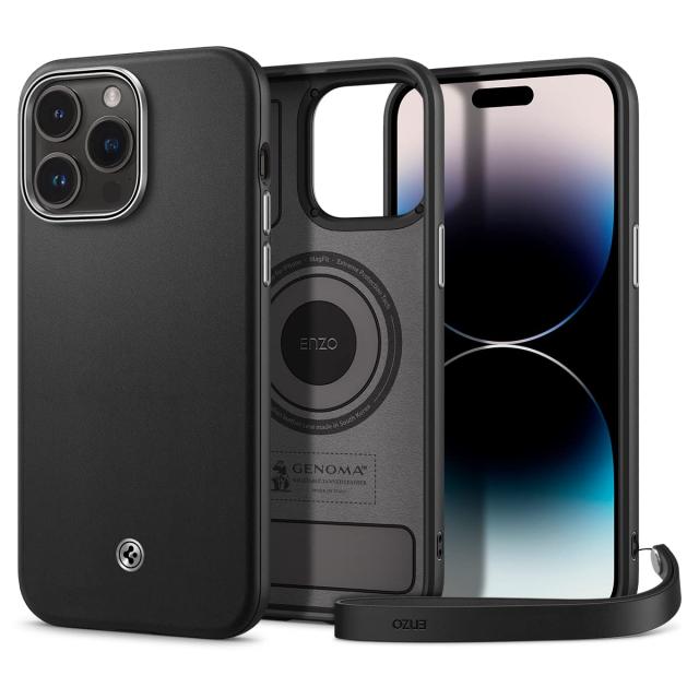 Spigen iPhone 14 Pro Max ケース 超薄型 超軽量 傷防止 ディテール設計 レザー ワイヤレス充電対応 エンツォ ACS04850 (ブラック)