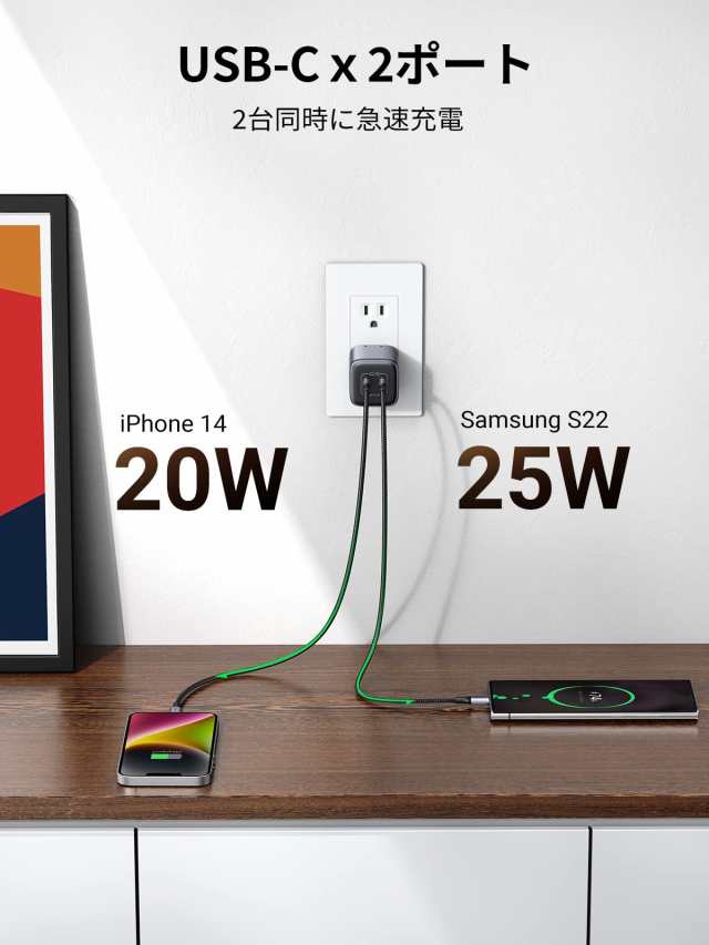 即納！最大半額！ UGREEN Nexode Mini PPS高速充電対応 14 2ポート 45W