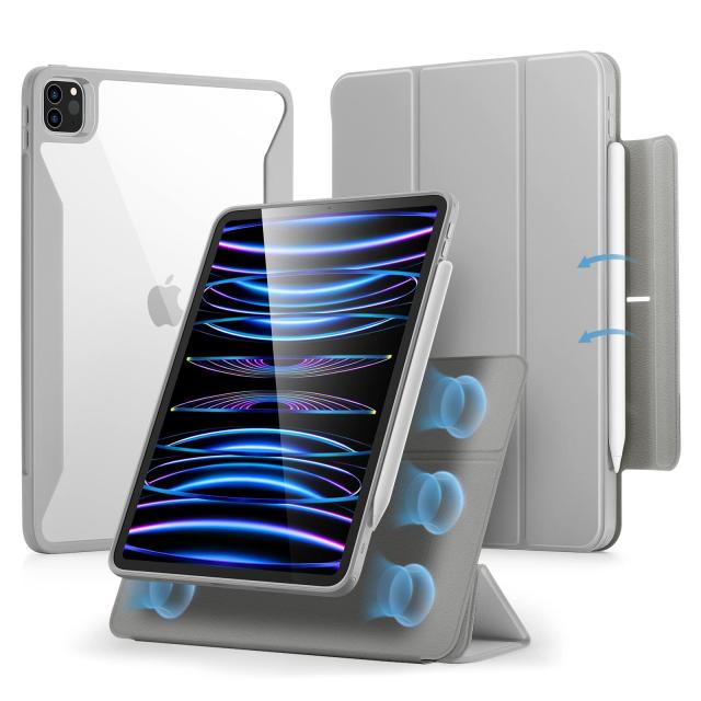 ESR iPad Pro 11インチ ケース (2022/2021)用 第4/3世代対応 ハイブリッドケース ペンシルホルダー付き 取り外し可能な磁気カバー 垂直スタンド Rebound 360シリーズ グレーの通販は 6,771円