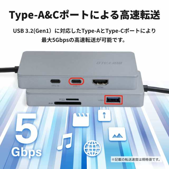 バッファロー Type-C接続 7-in-1 ドッキングステーション microSD SD