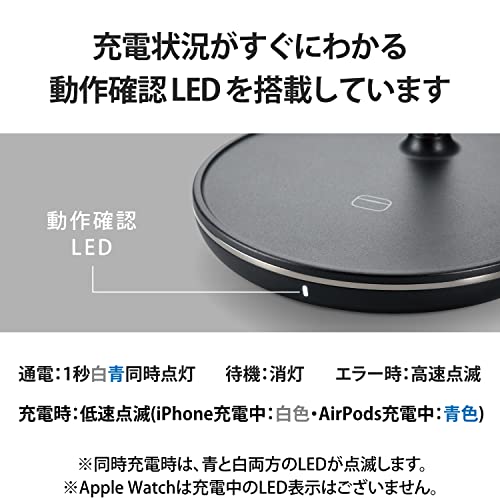 エレコム(ELECOM) ワイヤレス充電器 3in1 3台同時充電 [Magsafe対応のiPhone/Apple Watch/AirPods] マグネット内蔵 7.5W+5W Type-C(入力ポート) C-Cケーブル付属 Apple正規認証品 Made for Apple Watch認証 ブラック W-MS04BK