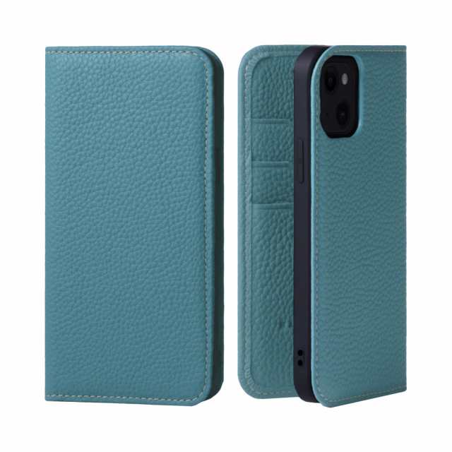 [HANATORA] iPhone 14 ケース 手帳型 本革 シュリンクカーフレザー スマホケース 耐衝撃 磁石不使用 マグネットなし ハンドメイド ギフトにも最適品 ダイアリーケース Edel シアン PH-14-Cyan シアンブルー