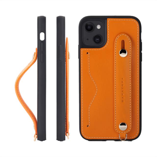 [HANATORA] iPhone 14 ケース 本革 グリップケース レザー ストラップ付属 イタリア製牛革 ヌメ革 片手操作 カード収納 スタンド機能 メンズ レディース オレンジ CGH-14-Orangeの通販はその他家電