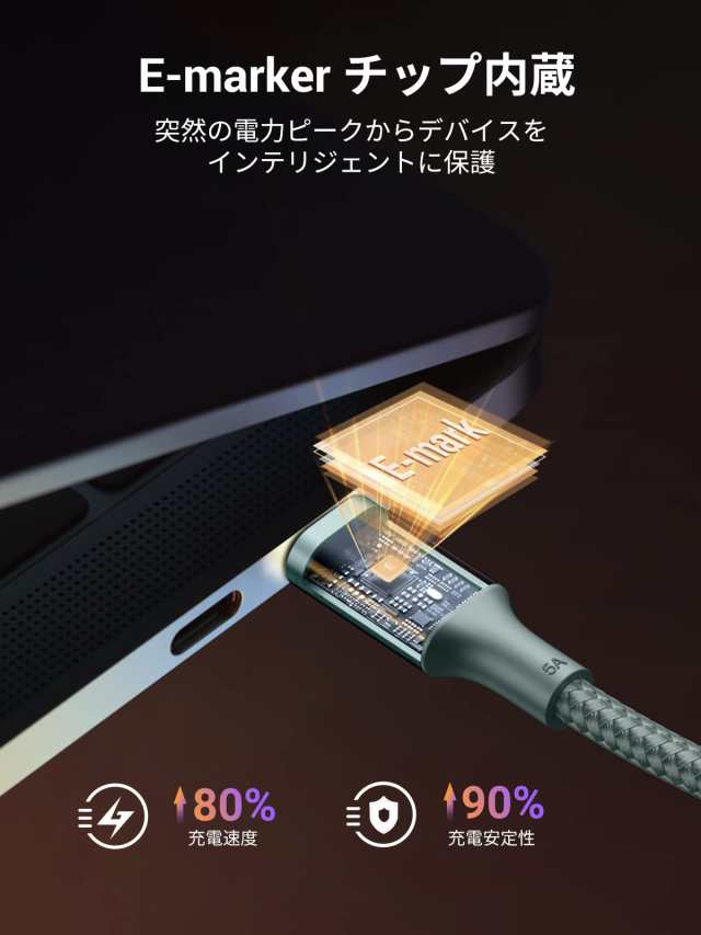 UGREEN USB Type CケーブルPD対応100W/5A 超急速充電USB C to USB C