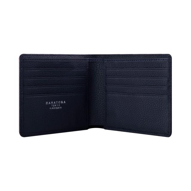 [hanatora] 本革 ミニ財布 シュリンクレザー 二つ折り財布 薄型 小さい財布 スリム コンパクト カードケース レディース メンズ サイフ 小銭入れ シンプル 2つ折り ウォレット 紺 ネイビー PSA02-A-Navy