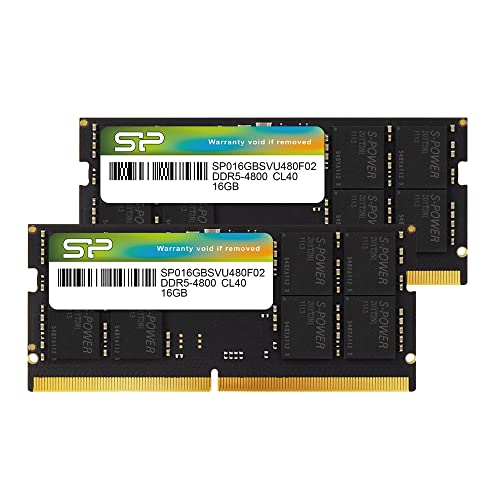 シリコンパワー DDR5 32GB (16GBx2) 4800MHz (PC5-38400) 262ピン CL40 1.1V SODIMM ノートパソコン Non-ECC RAM コンピューターメモリ SP032GBSVU480F22