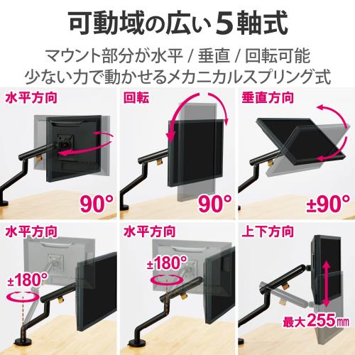 エレコム モニターアーム(シングルアーム/ロング(簡単)/スプリング式) DPA-SL04BK