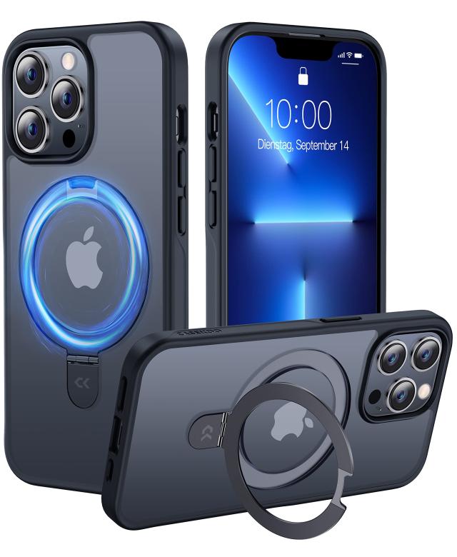 利便性・スタンド・MagsafeCASEKOO iPhone13ProMax 用 ケース 隠し収納式 米軍MIL規格 耐衝撃 スマホケース 薄形半透明 マット仕上げ 指紋防止 ストラップホール付き ワイヤレス充電対応 2023年新型 アイフォン 13pro max 用 ケース 6.7インチ カバー（ブラック）