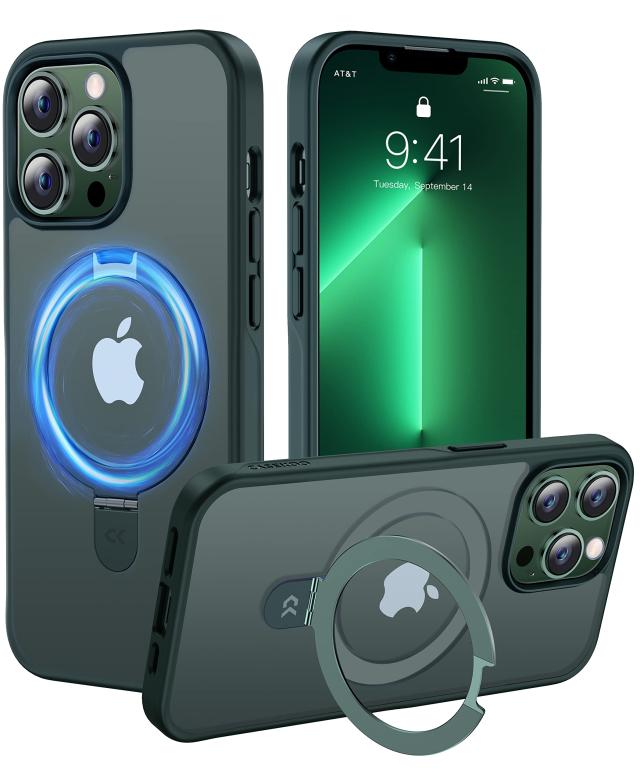 利便性・スタンド・MagsafeCASEKOO iPhone13ProMax 用 ケース 隠し収納式 米軍MIL規格 耐衝撃 スマホケース 薄形半透明 マット仕上げ 指紋防止 ストラップホール付き ワイヤレス充電対応 2023年新型 アイフォン 13pro max 用 ケース 6.7インチ カバー(グリーン)の通販は