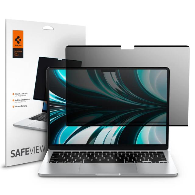 Spigen MacBook Air M3/ M2 13.6 インチ 用 SafeView 覗き見防止 フィルム マグネット式 フィルター MacBook Air 13.6 インチ 対応 保護 フィルム 1枚入