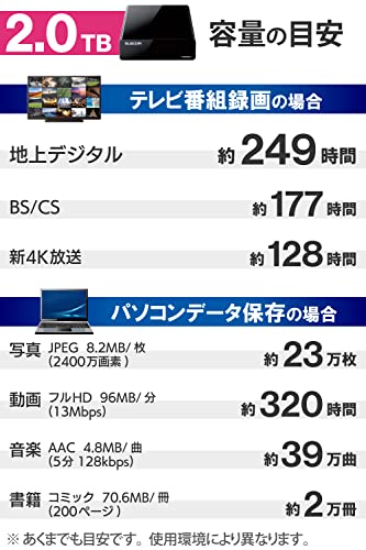 エレコム 外付けハードディスク HDD 2TB テレビ録画 PC ファンレス設計 静音 縦置き/横置き ブラック ELD-STV020UBK
