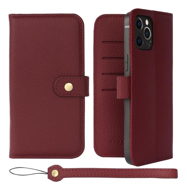 [HANATORA] iPhone12ProMax ケース 手帳型 本革 シュリンクカーフレザー スマホケース スタンド機能 ベルトあり マグネットなし ワインレッド H0-12ProMax-Wineの通販はその他家電