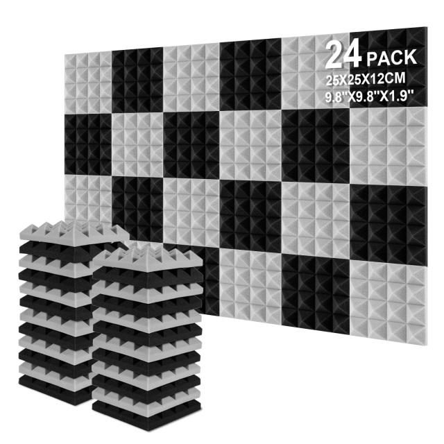 AGPTEK 吸音材 25*25*5CM（24枚, ？とグレー） 吸音パネル 吸音ボード 吸音対策 消音 騒音 防音 室内装飾 楽器 圧縮状態出荷 吸音シート