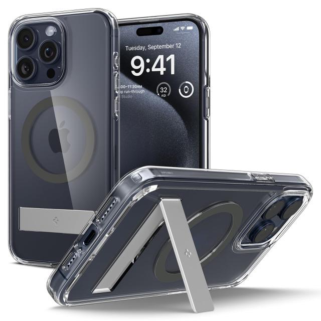 Spigen iPhone 15 Pro Max ケース クリア MagSafe対応 スタンド付き ウルトラ・ハイブリッドS・マグフィット ACS06584 (グラファイト)