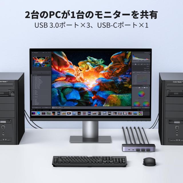 UGREEN KVM切替器 2入力1出力 KVM 切り替え器 4K@60Hz HDMI KVMスイッチ ドライバ不要 USB3.0 USB C 切替器 キーボード マウス モニターを共有 USB セレクター AVセレクター_1