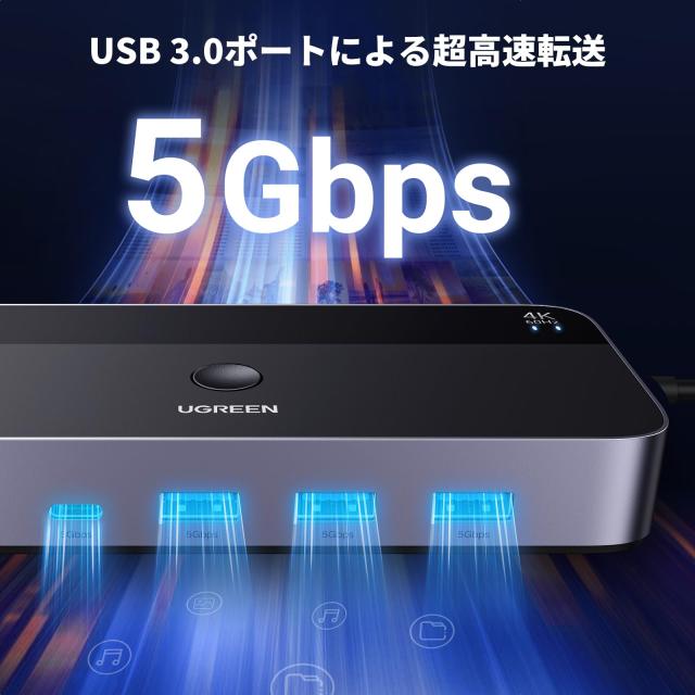 UGREEN KVM切替器 2入力1出力 KVM 切り替え器 4K@60Hz HDMI KVMスイッチ ドライバ不要 USB3.0 USB C 切替器 キーボード マウス モニターを共有 USB セレクター AVセレクター_4