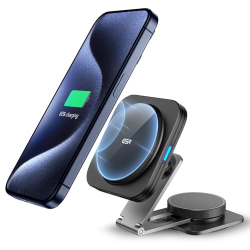 ESR MagSafe 対応 車載 磁気ワイヤレス車載充電器 車載ホルダー充電器 360度回転 折りたたみ式車載充電器 スマホホルダー ワイヤレス充電器 車 スマホスタンド iPhone 15/14/13/12シリーズ用 車アクセサリー テスラタッチスクリーン充電器 強力磁気ロック 高速充電 ブラックの通販は