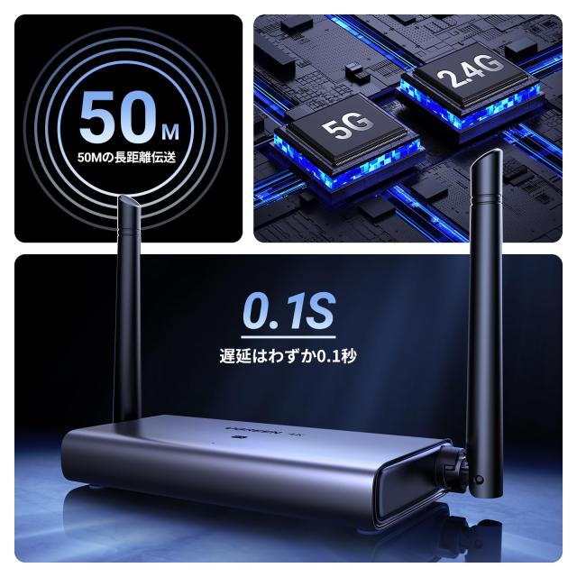 UGREEN ワイヤレスHDMI送受信機セット 4K/50M/2.4G+5G ワイヤレスHDMI