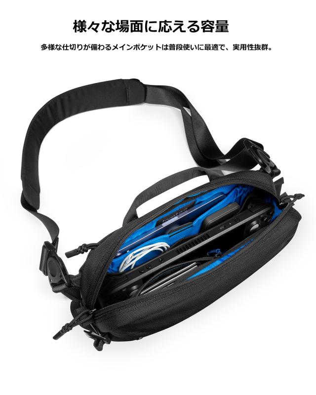tomtoc ボディバッグ 5.5L スリングバッグ 斜めがけ メンズ チェスト カジュアル デイパック Steam Deck Switch iPad mini対応 ワンショルダーバッグ 撥水 ミニショルダー 鞄 タウンユース 街歩き ジム スポーツ アウトドア 旅行 通勤 黒